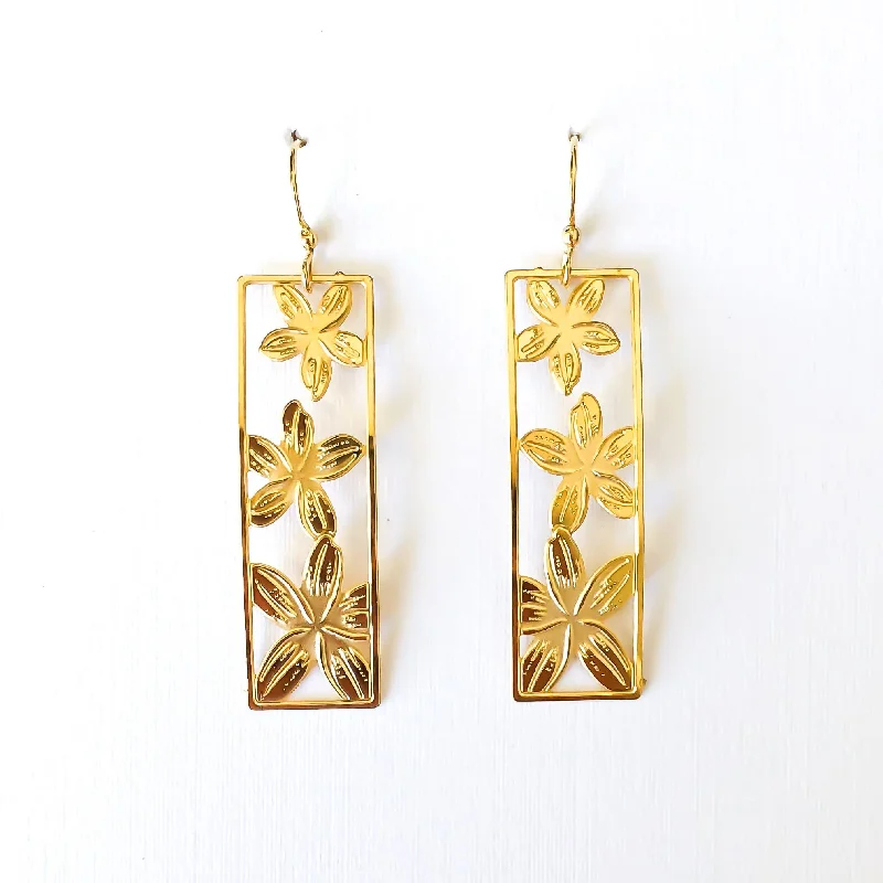 Crystal earrings for women-Rectangle Plumeria Earrings