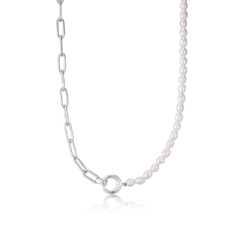 Choker necklace for women-Sterling Silver Freshwater Pearl Paperclip Chain Necklace by Ania Haie