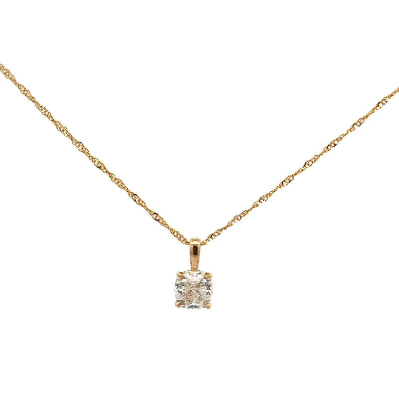 Chunky necklace for women-1.02 Cushion Cut Diamond Pendant in Yellow Gold