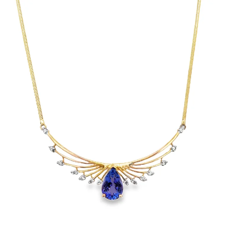 Luxury gemstone necklace for women-Tanzanite and Diamond Necklace in Yellow Gold