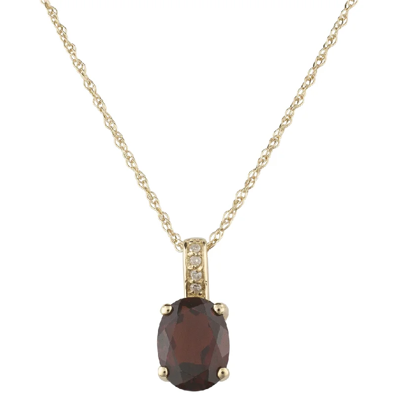 Gold diamond necklace for women-14K Yellow Gold 1.53ctw Oval Garnet & Diamond Drop Necklace