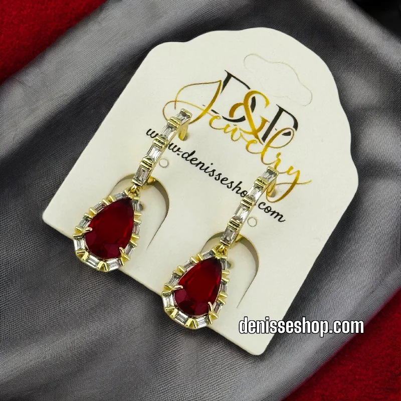 Contemporary earrings for women-14K RED STONE EARRINGS E519