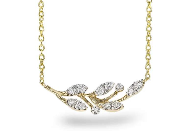 Luxury necklace for women-14K Yellow Gold 0.32ctw Diamond Leaf Bar Necklace by Allison Kaufman