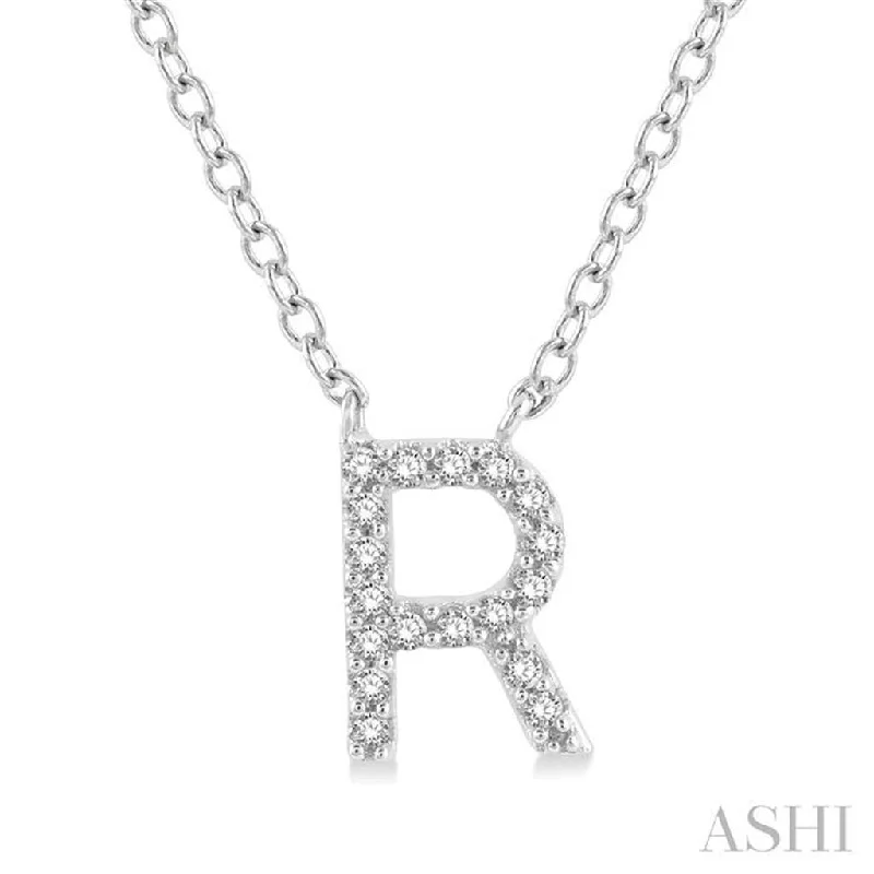 Cross necklace for women-10K White Gold 0.05ctw Diamond Letter "R" Necklace