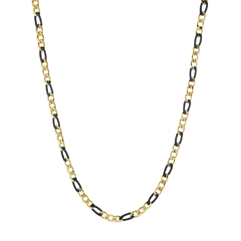 Adjustable gold necklace for women-IP Black & Yellow Gold Figaro Chain Men's Necklace