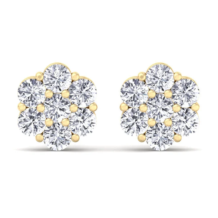 Diamond engagement rings for women-Yellow Gold 1/2CTW Diamond Flower Studs