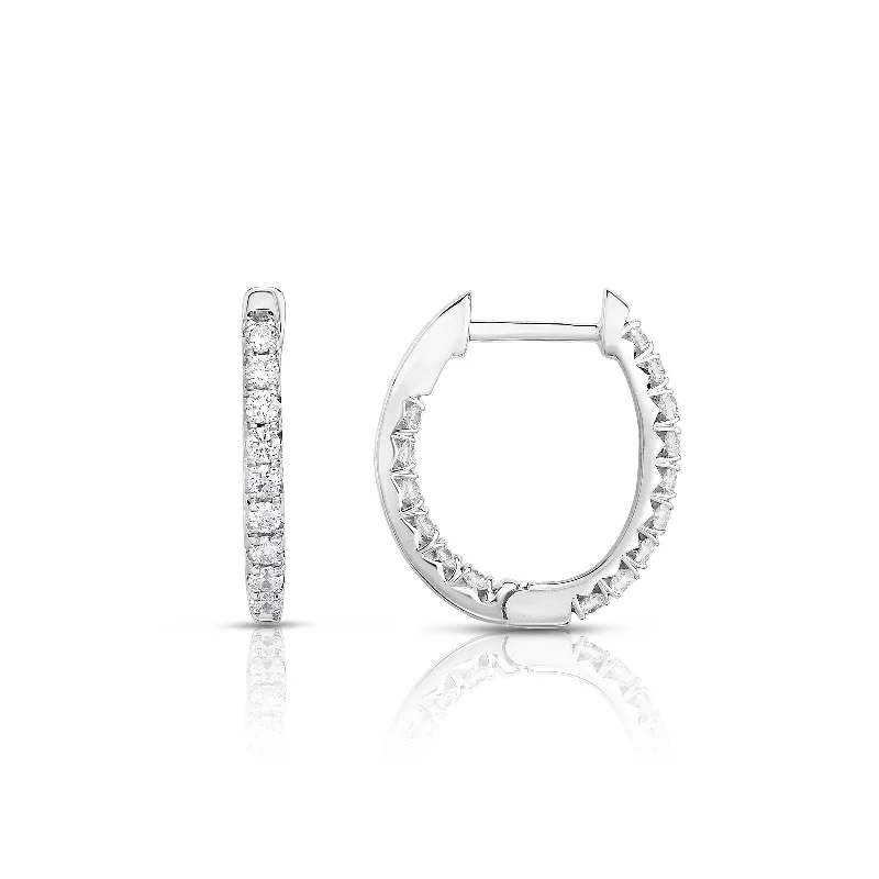 Emerald cut engagement rings for women-Oval Inside Out Diamond Hoops, .75 Carat, 14K White Gold