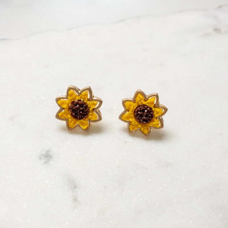 Wedding earrings for women-Sunflower Druzy Earrings