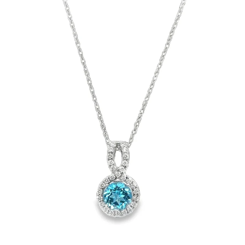 Vintage pearl necklace for women-Blue Topaz and Diamond Pendant in White Gold