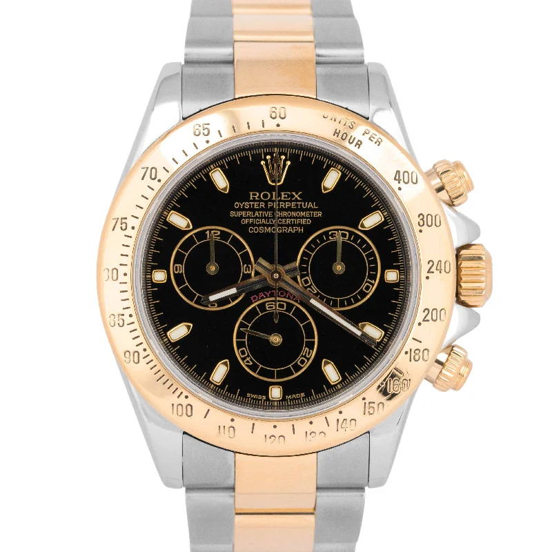 Digital sport watches-Rolex Daytona Cosmograph 40mm Black Two-Tone 18K Yellow Gold Steel Watch 116523