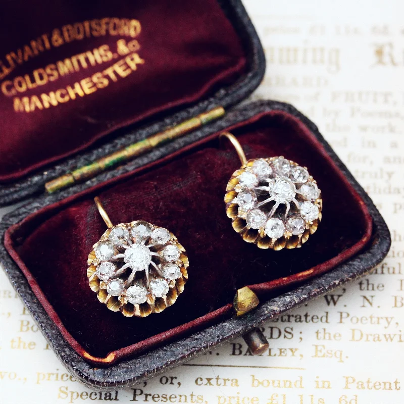 Designer drop earrings for women-Oh Shimmering Starbursts!! Outrageous Vintage Diamond Cluster Earrings