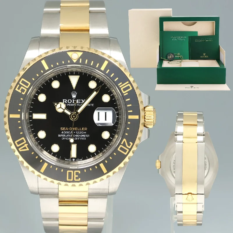 Wristwatches for outdoor activities-2022 MINT Rolex Sea-Dweller 43mm Two-Tone Yellow Gold 126603 Steel Black Watch Box