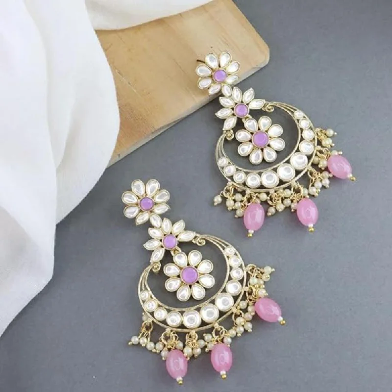 Elegant drop earrings for women-Etnico Gold Plated Traditional Kundan & Pearl Chandbali Earrings for Women (E3023Pi)