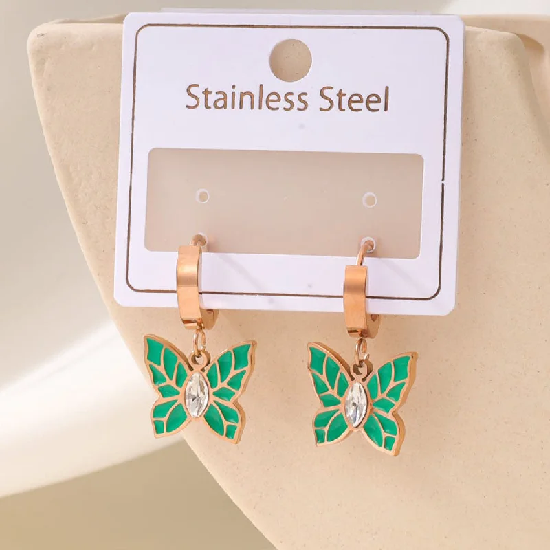 Sterling hoop earrings for women-Tarohi Jewels Rose Gold Plated  Butterfly Shape Fancy Dangler Earrings