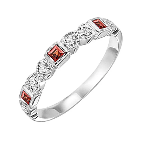 Engagement rings with colored stones for women-10K White Gold Garnet Diamond Stackable Ring