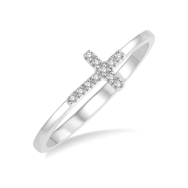 Princess cut engagement rings for women-1/20 ctw Cross Charm Round Cut Diamond Ladies Ring in 10K White Gold