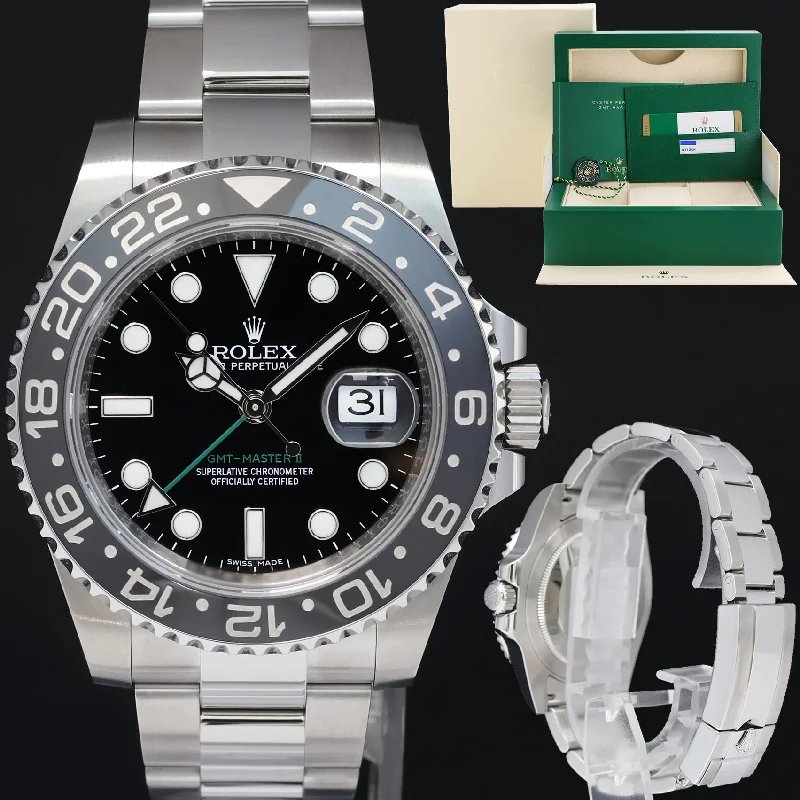 Fitness tracking wristwatches-2015 MINT PAPERS Rolex GMT Master II 116710 Steel Ceramic Black 40mm Watch Box