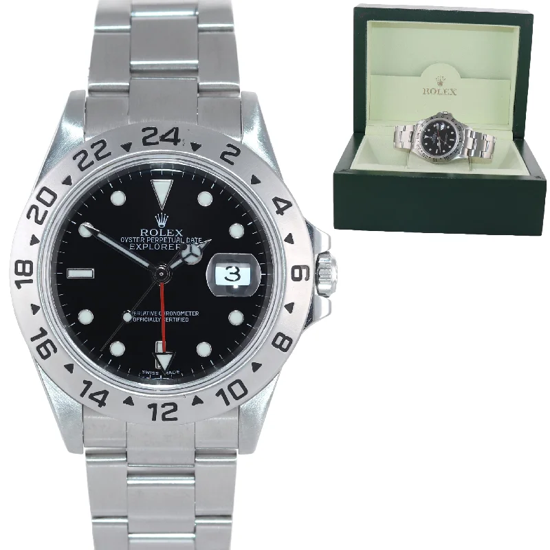 Dive wristwatches-2000 MINT Rolex Explorer II 16570 Stainless Steel Black Dial GMT 40mm Watch Box