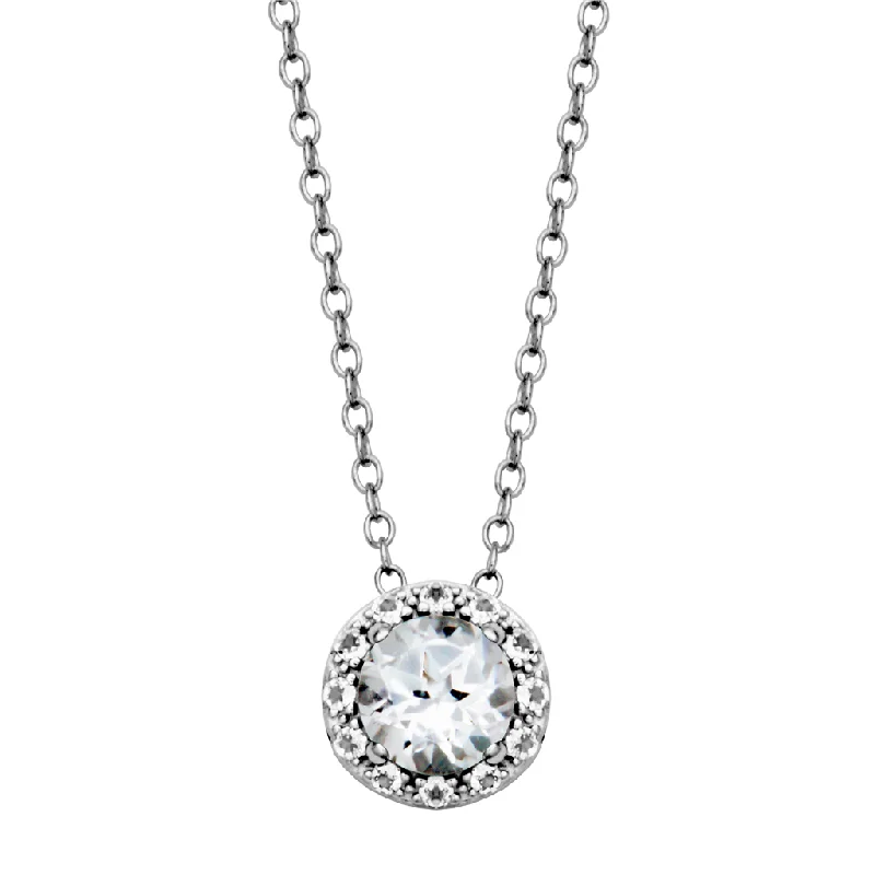 Trendy necklace for women-Sterling Silver White Topaz Halo Necklace by Samuel B.