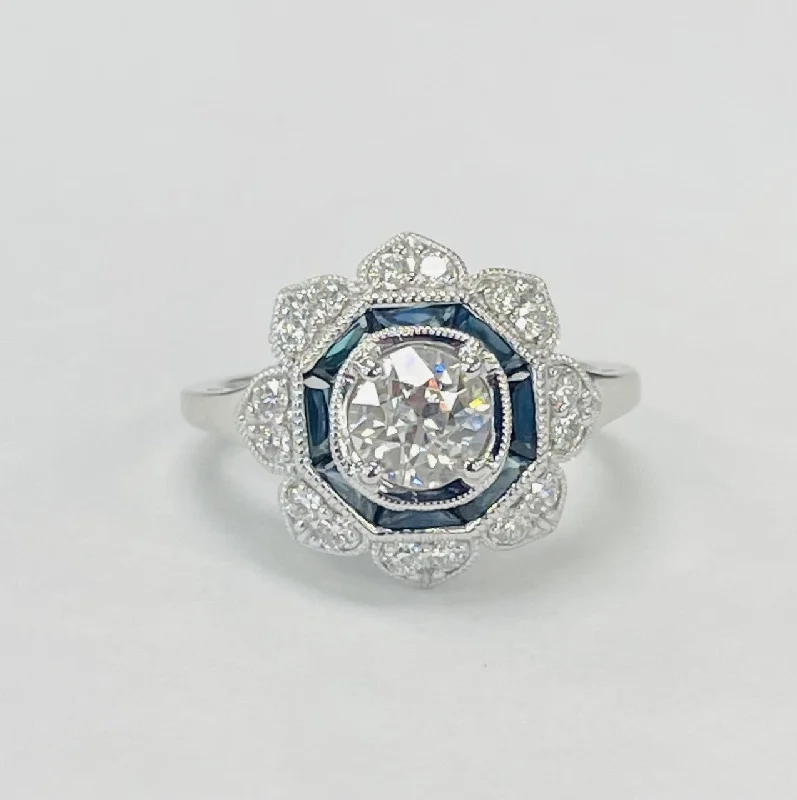 Engagement rings with vintage diamonds for women-Vintage Inspired Ring W/Vintage GIA European Center Diamond