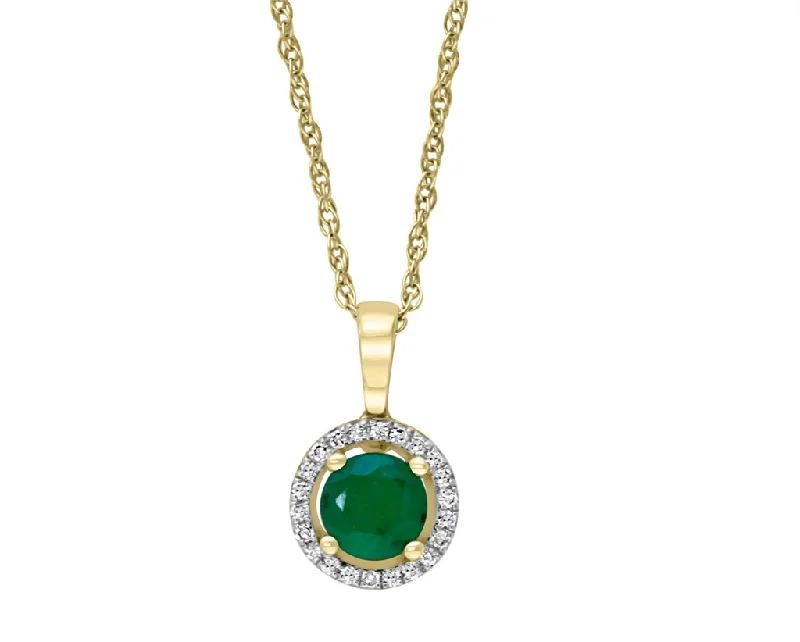 Infinity necklace for women-14K Yellow Gold 0.50ctw Round Emerald & Diamond Halo Necklace