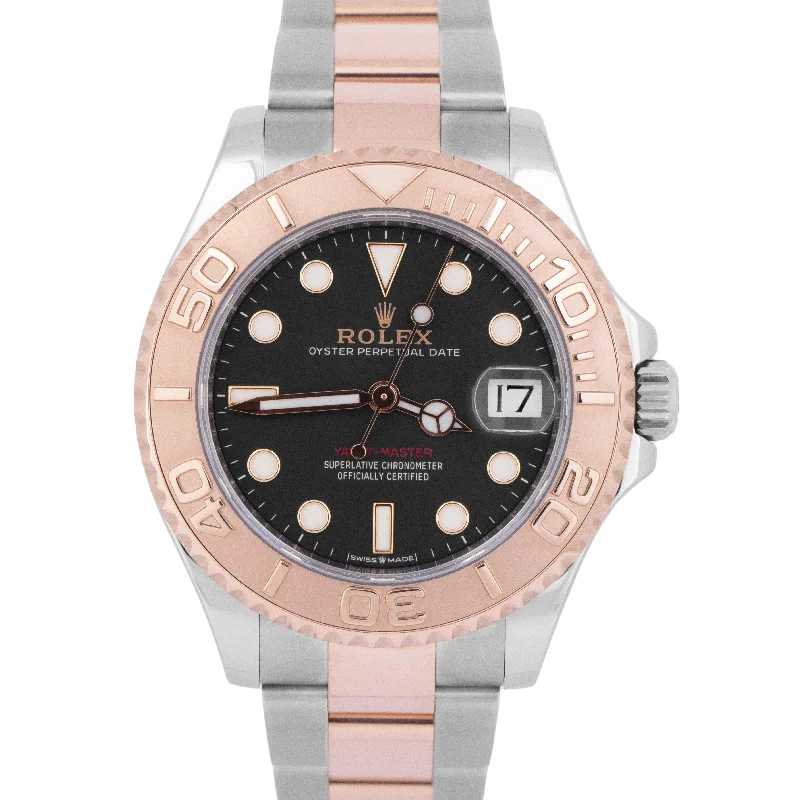 Large face wristwatches-2024 NEW PAPERS Rolex Yacht-Master 37mm Steel Rose Gold BLACK Watch 268621 BOX