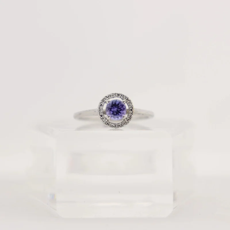 Vintage engagement rings for women-White Gold Tanzanite and Diamond Halo Ring