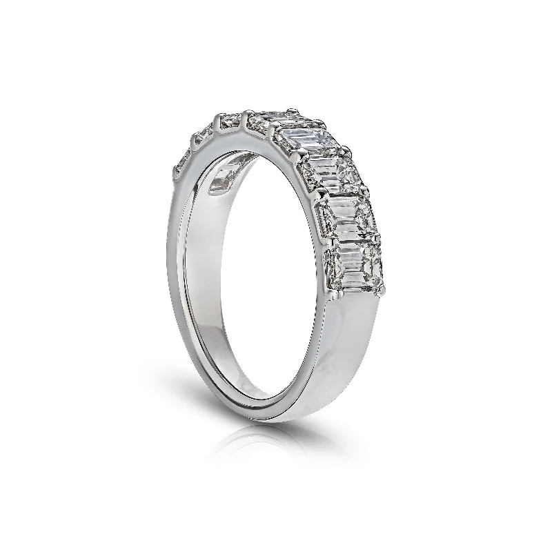 Diamond engagement rings for women-Emerald Cut Diamond Band, 1.20 Carats, Platinum