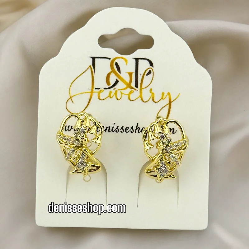 Hoops with diamonds earrings for women-14K FAIRY EARRINGS E540