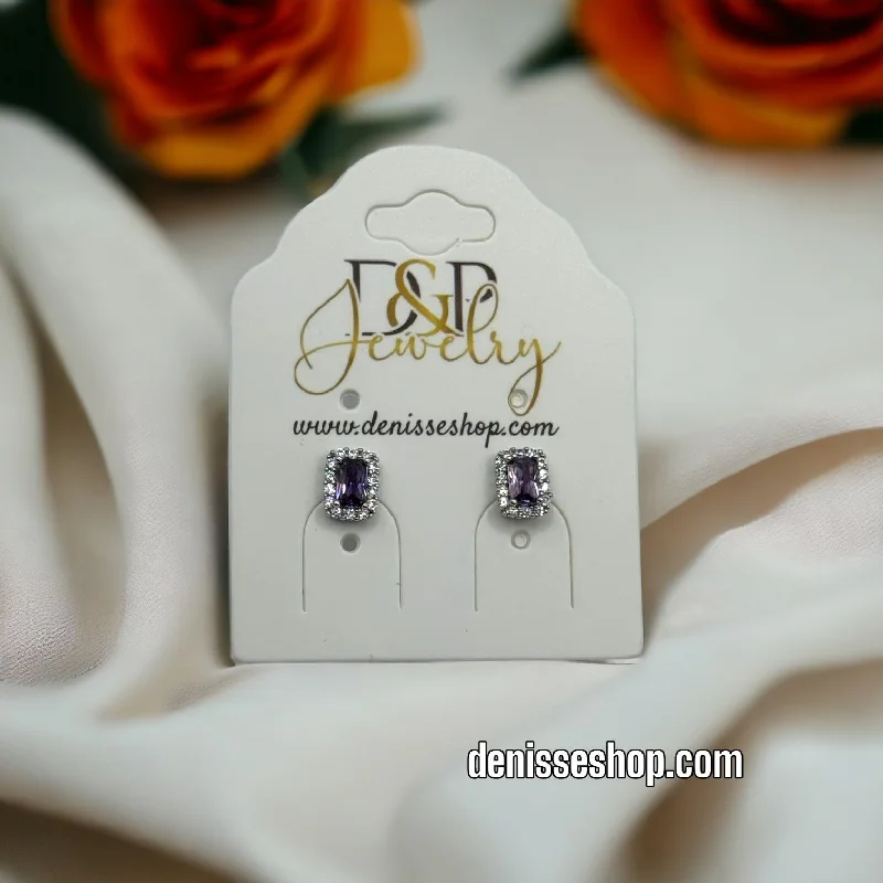 Gold-plated earrings for women-Silver Purple Stone Earrings E324