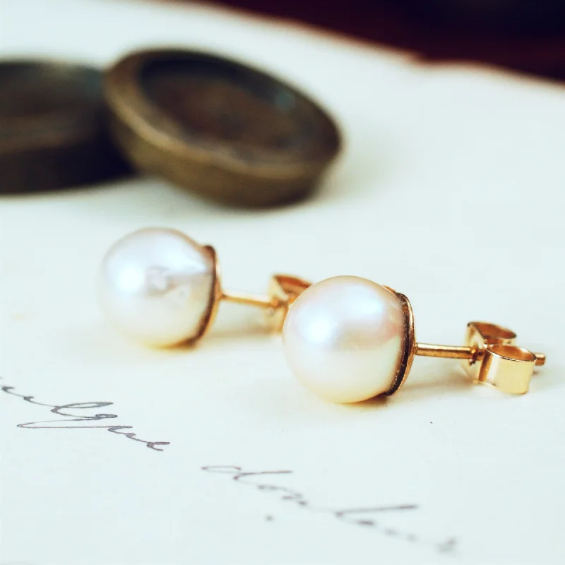 Wedding earrings for women-Gently Lustrous Cultured Saltwater Pearl Earring Studs