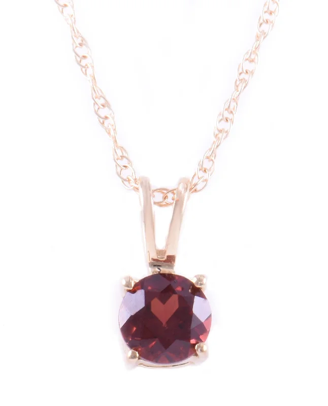 Romantic diamond necklace for women-14K Yellow Gold 5mm Garnet Solitaire Necklace