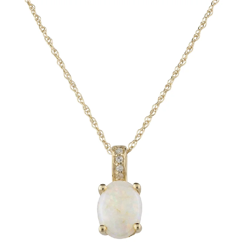 Adjustable gold necklace for women-14K Yellow Gold 0.81ctw Oval Opal & Diamond Drop Necklace