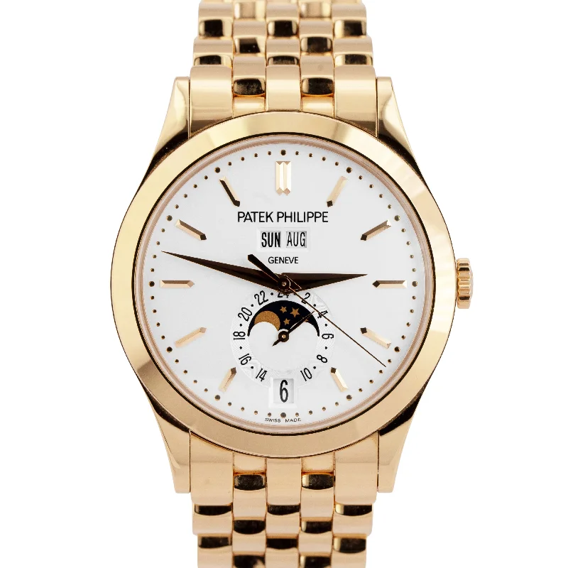 Women's elegant wristwatches-PAPERS Patek Philippe Annual Calendar Silver 18K Rose Gold 38.5mm 5396/1R-010