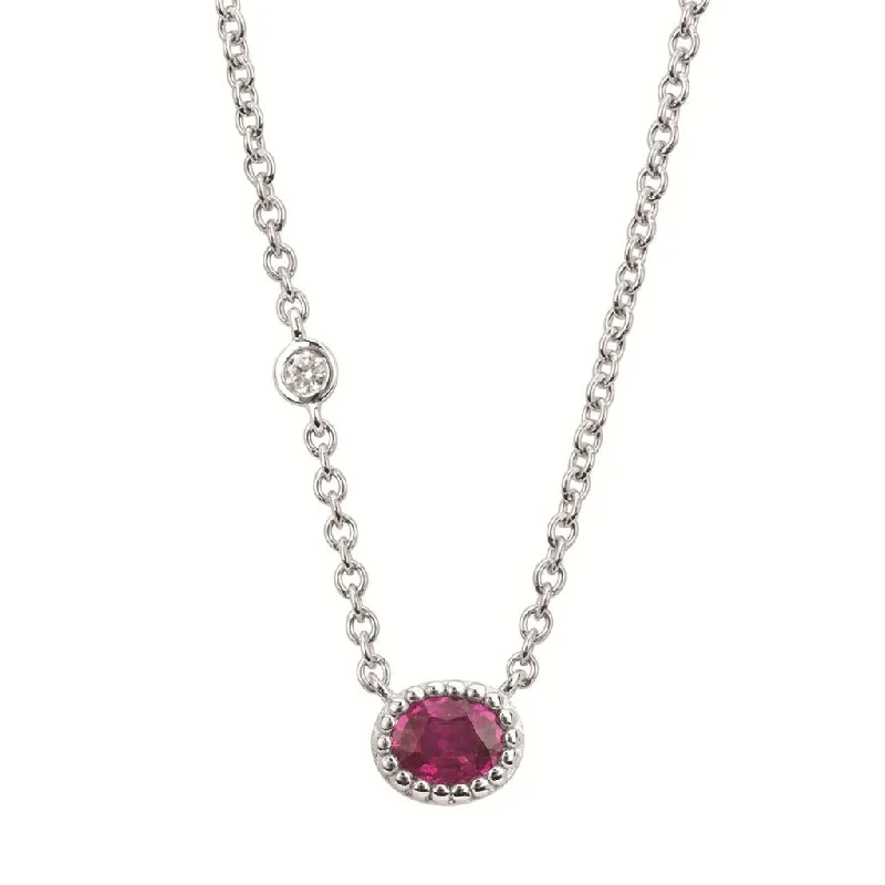 Custom gold necklace for women-14K White Gold 0.48ctw Oval Ruby & Diamond Necklace