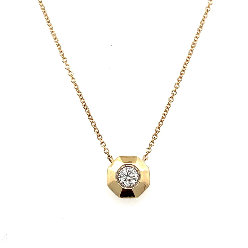 Handmade necklace for women-14K Yellow Gold 0.37ctw Round Diamond Solitaire Necklace