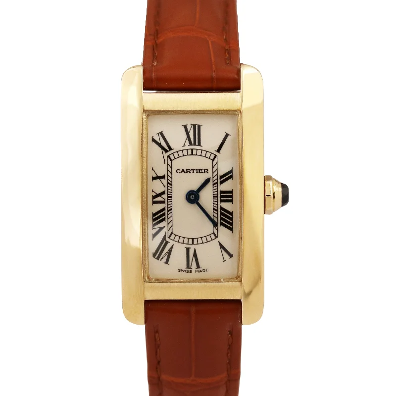 Smartwatches-Cartier Tank Americaine 18k Yellow Gold 19x27mm Ivory Leather Quartz 2482 Watch