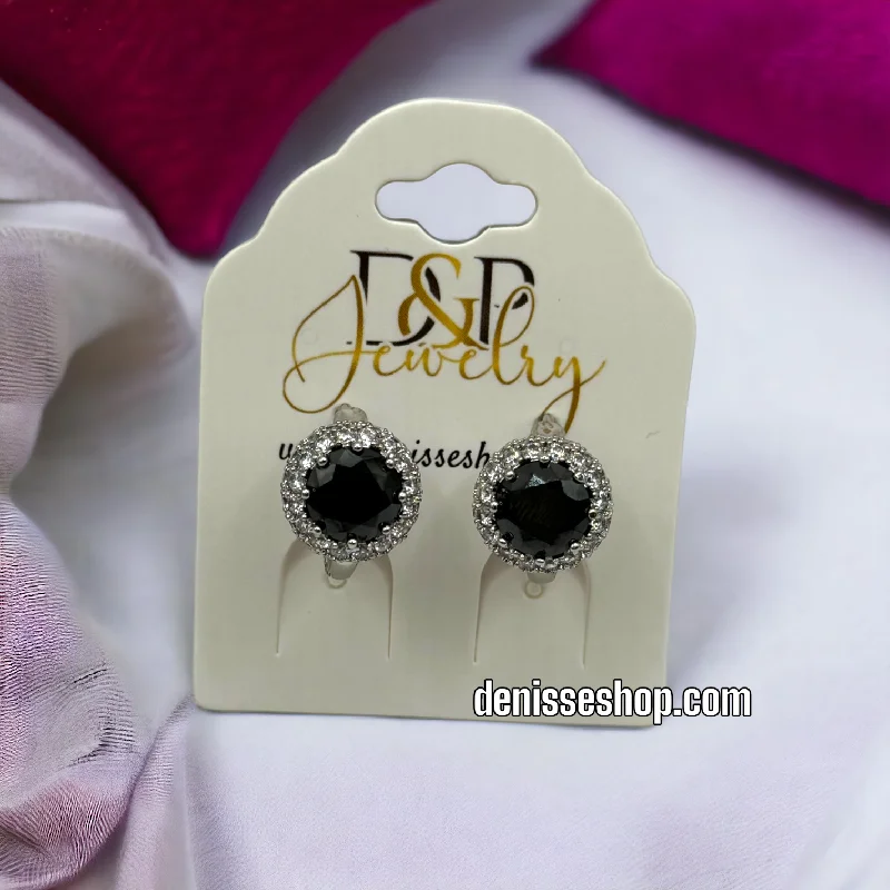 Chic earrings for women-SILVER BLACK EARRINGS E473