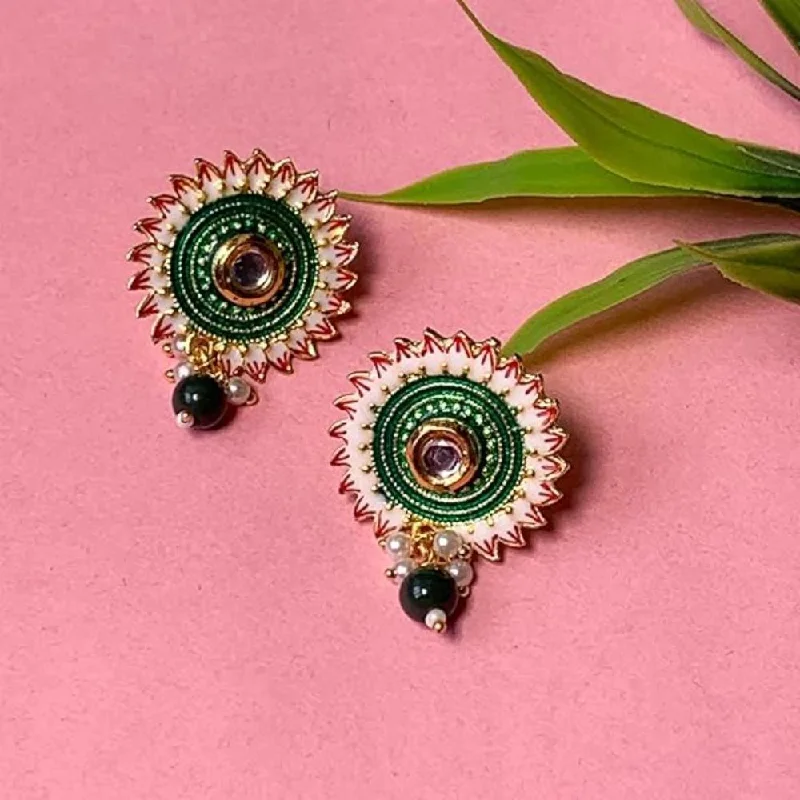 Chunky gold earrings for women-Etnico Gold Plated Traditional Meenakari Kundan Studded Pearl Drop Chandbali Earrings For Women & Girls (E3123G)