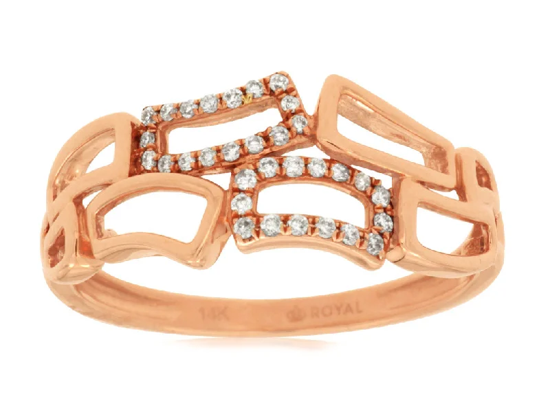 Affordable engagement rings for women-Modern Rose Gold Diamond Link Fashion RIng