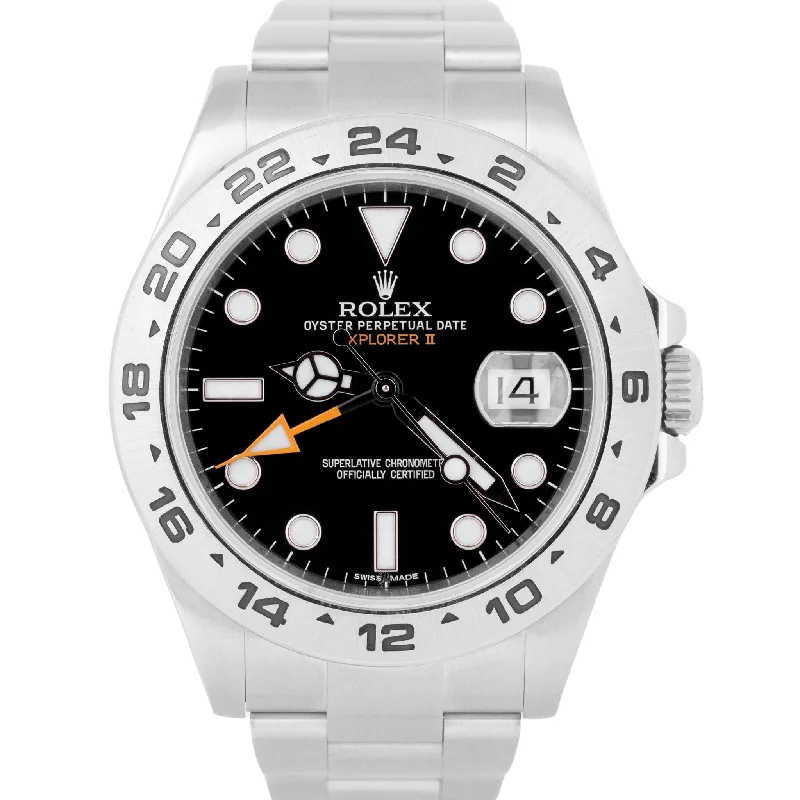 Wristwatches with a rotating bezel-2021 NEW PAPERS Rolex Explorer II Black 42mm Steel Orange GMT Watch 216570 BOX