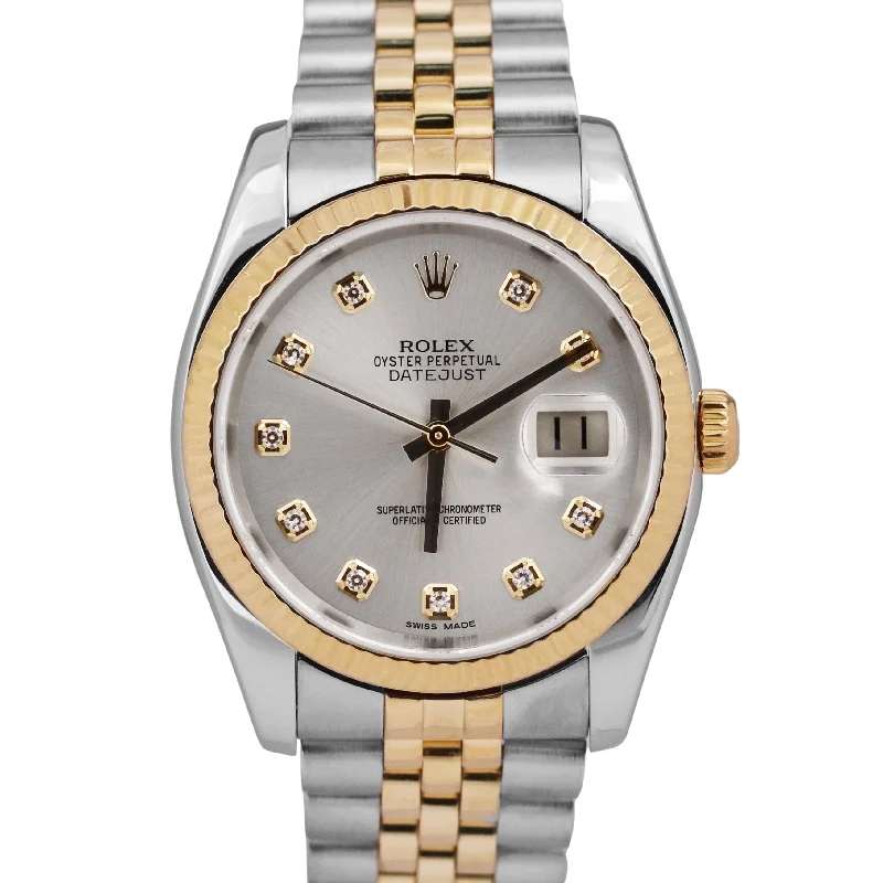 Casual watches for everyday use-MINT Rolex DateJust 36mm SILVER DIAMOND 18K Gold SUPER JUBILEE 116233 Watch