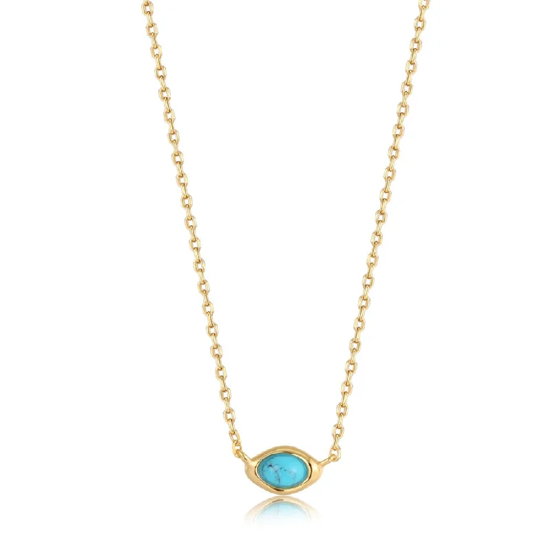 Pendant necklace for women-14K Gold Plated Oval Synthetic Turquoise Solitaire Necklace by Ania Haie