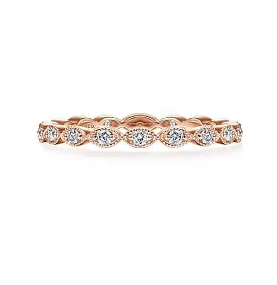 Art deco engagement rings for women-Rose Gold Marquise Station Diamond Stackable Ring