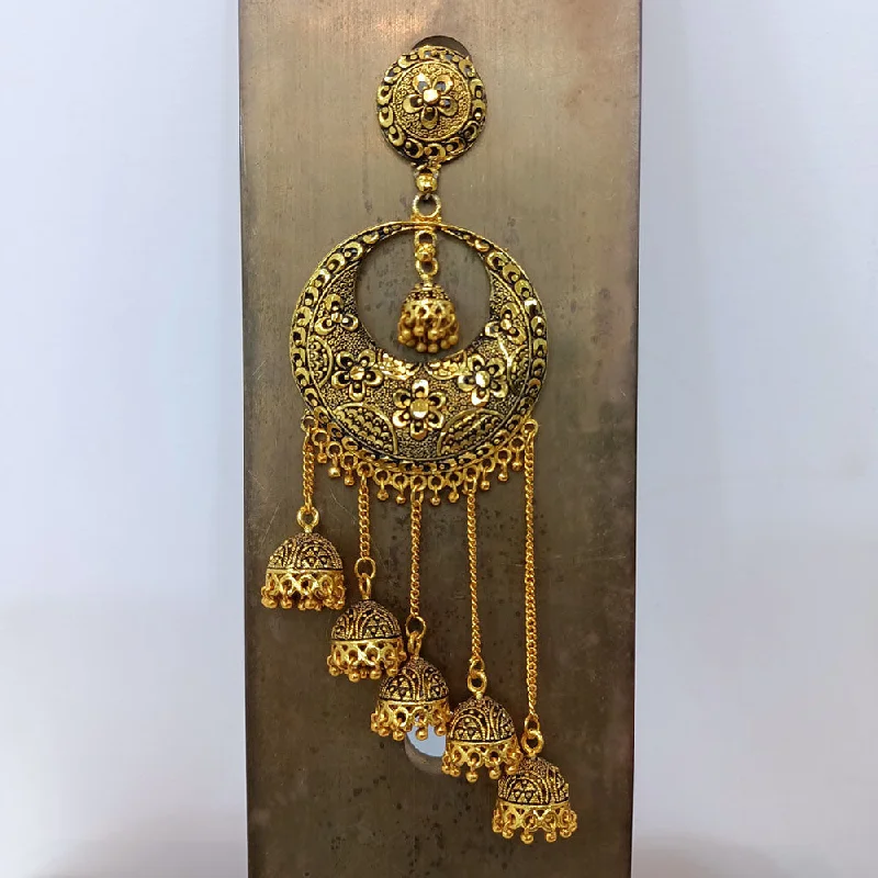 Hoops with diamonds earrings for women-Dariyalal Sales Gold Plated Jhumki Earrings