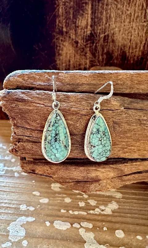 Luxury diamond earrings for women-TURQUOISE TEARDROPS Navajo Sterling Silver Earrings Hallmark J