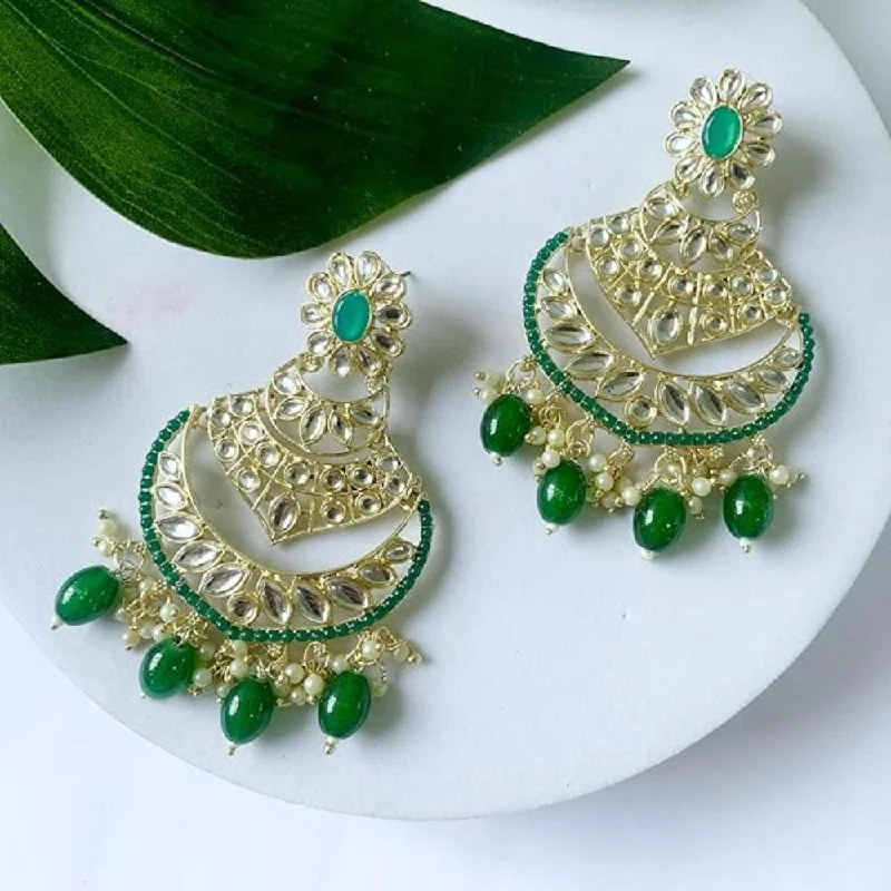 Square earrings for women-Etnico Gold Plated Traditional Handcrafted Pearl Kundan Beaded Chandbali Earrings for Women & Girls (Green)