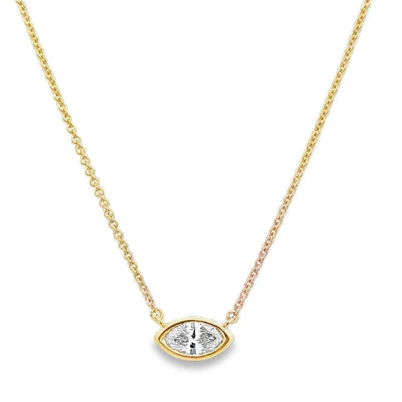 Cross necklace for women-GIA 1.0 ct. Marquise Cut Diamond Necklace in Yellow Gold