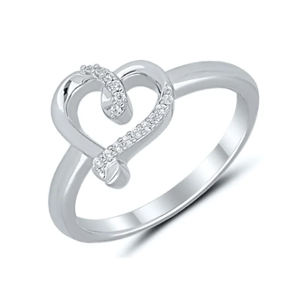 Affordable engagement rings for women-Diamond Heart Ring in Sterling Silver