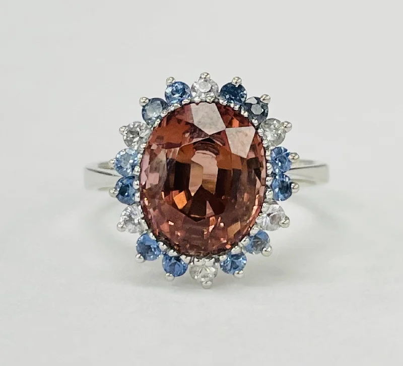 Cushion cut diamond engagement rings for women-3.16 Pink Tourmaline Sapphire And Diamond Halo Ring